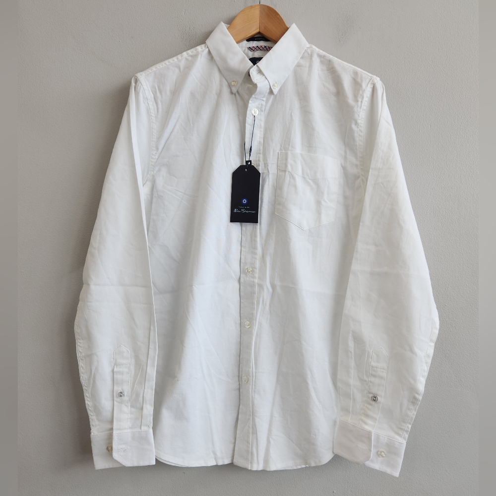 Ben Sherman White Long Sleeve Button Dress Shirt Stretch Men's Size Small
